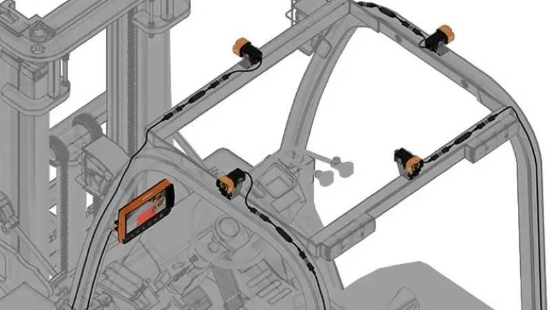 Instalación de cámaras Proxicam en el chasis de una carretilla elevadora